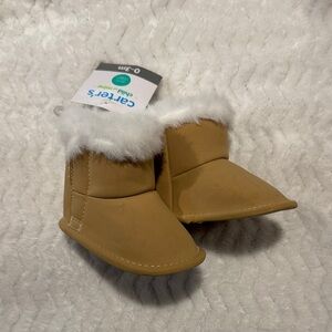 0-3M Carter's Cozy Tan Booties with White Trim
